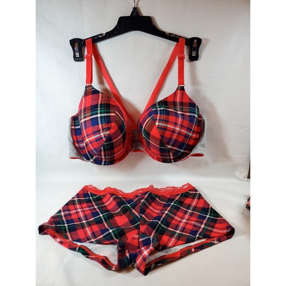 Victoria's Secret NWT Plaid Bra‎ & Panty Set 38D Bra Medium Panties